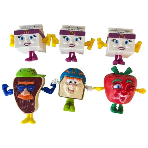 6 McDonald’s Happy Meal Toy Food Fundamentals Changeable Set Milk Apple Steak - Picture 1 of 16